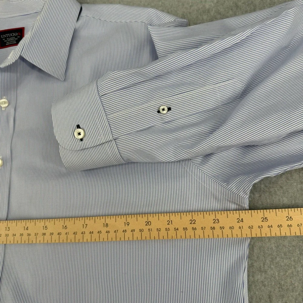 UNTUCKit Pio Cesare Shirt Mens XL Blue White Stripe Wrinkle Free Cotton Button - Picture 4 of 10